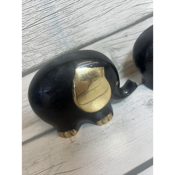 Mid Century Modern Brass Figure Elephant Family Black Gold Sculpture MCM RARE - Picture 2 of 12